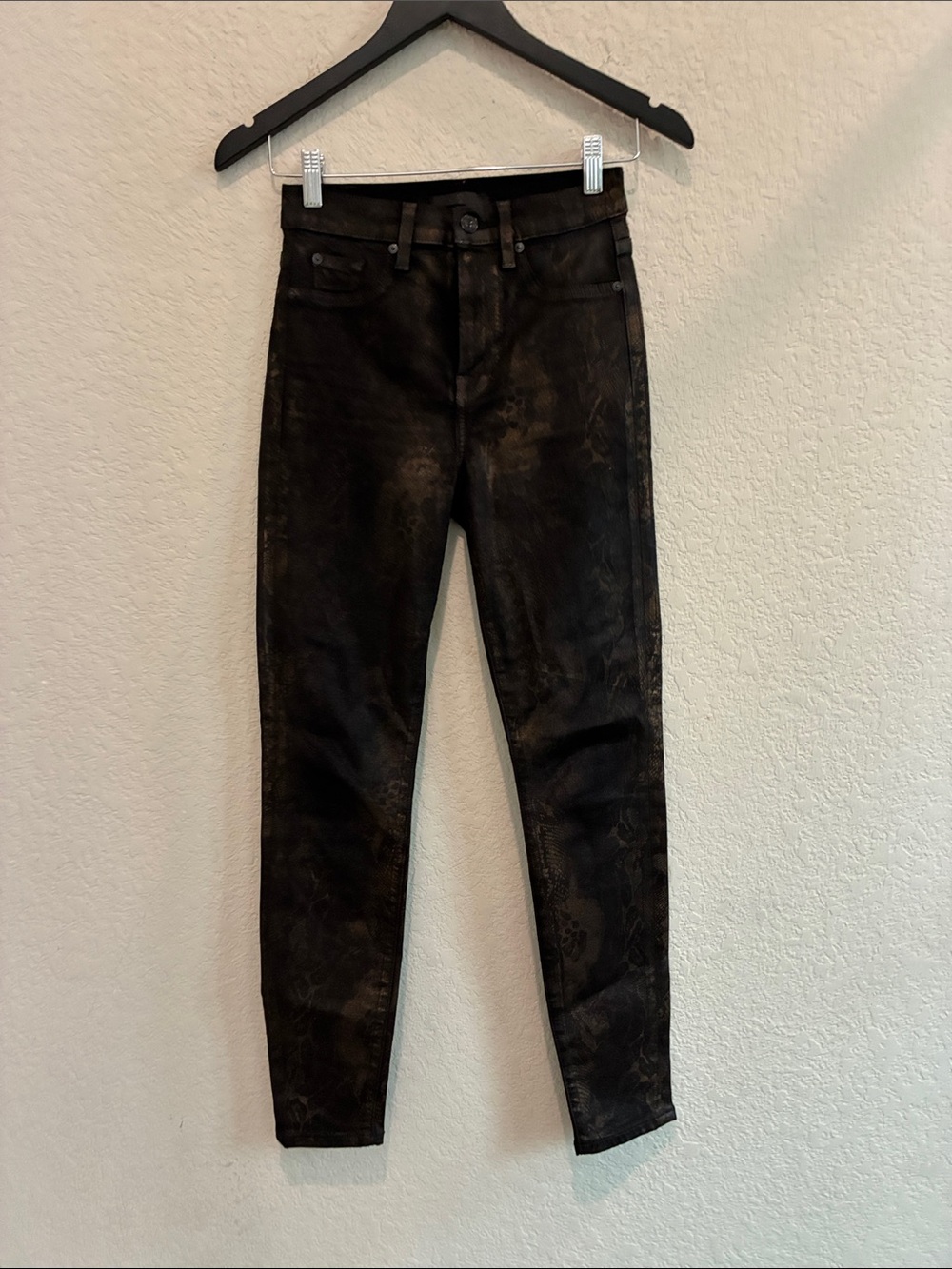 7 For All Mankind Black Faux-Snakeskin Skinny Jeans